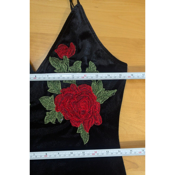 KTOO Black Embroidered Velvet Bodycon Dress S/M H2 Grunge Whimsigoth Fairy G2 - Picture 6 of 6